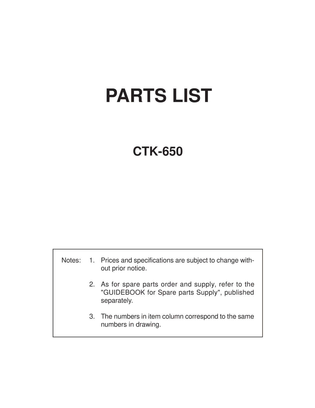 Casio CTK-650 manual Parts List 