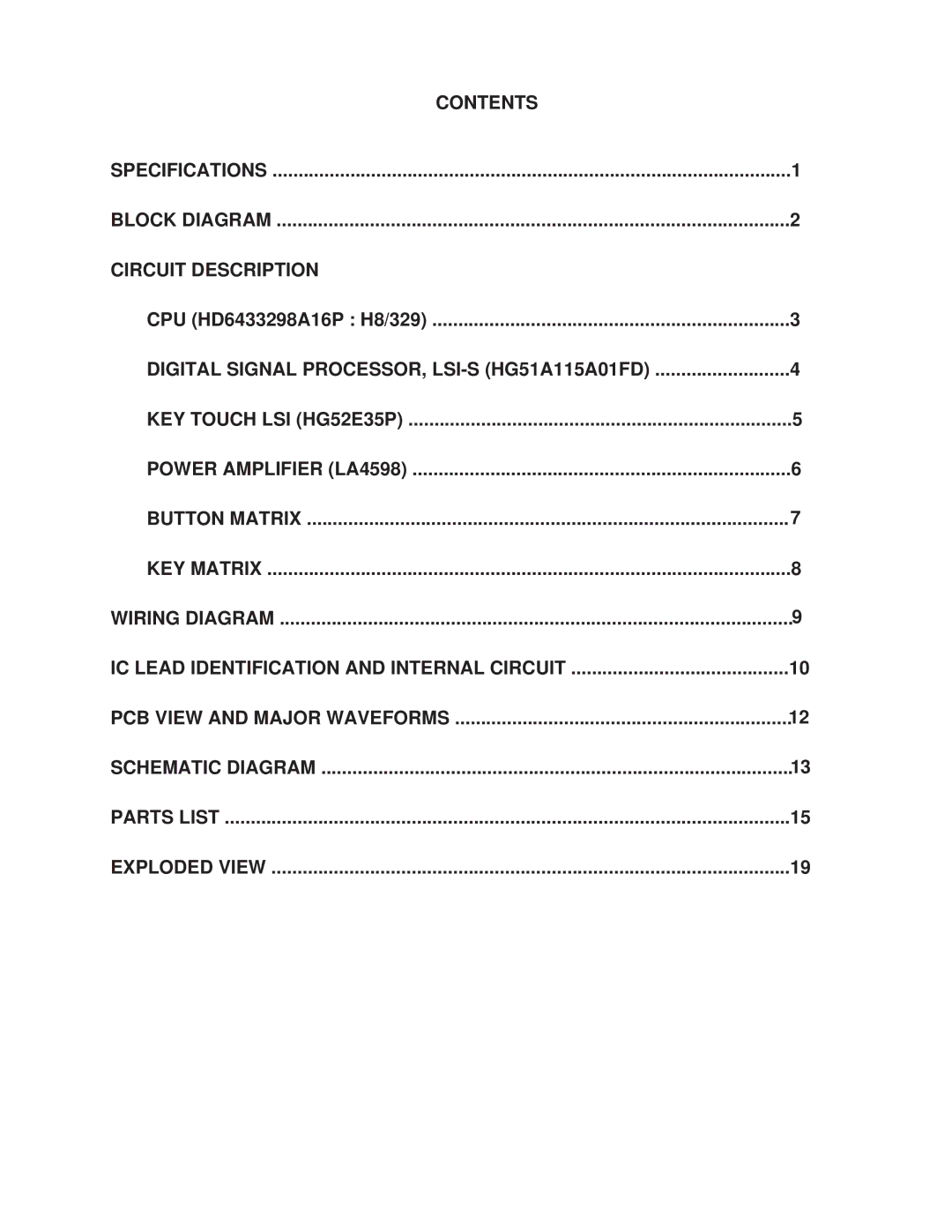 Casio CTK-650 manual Contents Specifications Block Diagram Circuit Description 