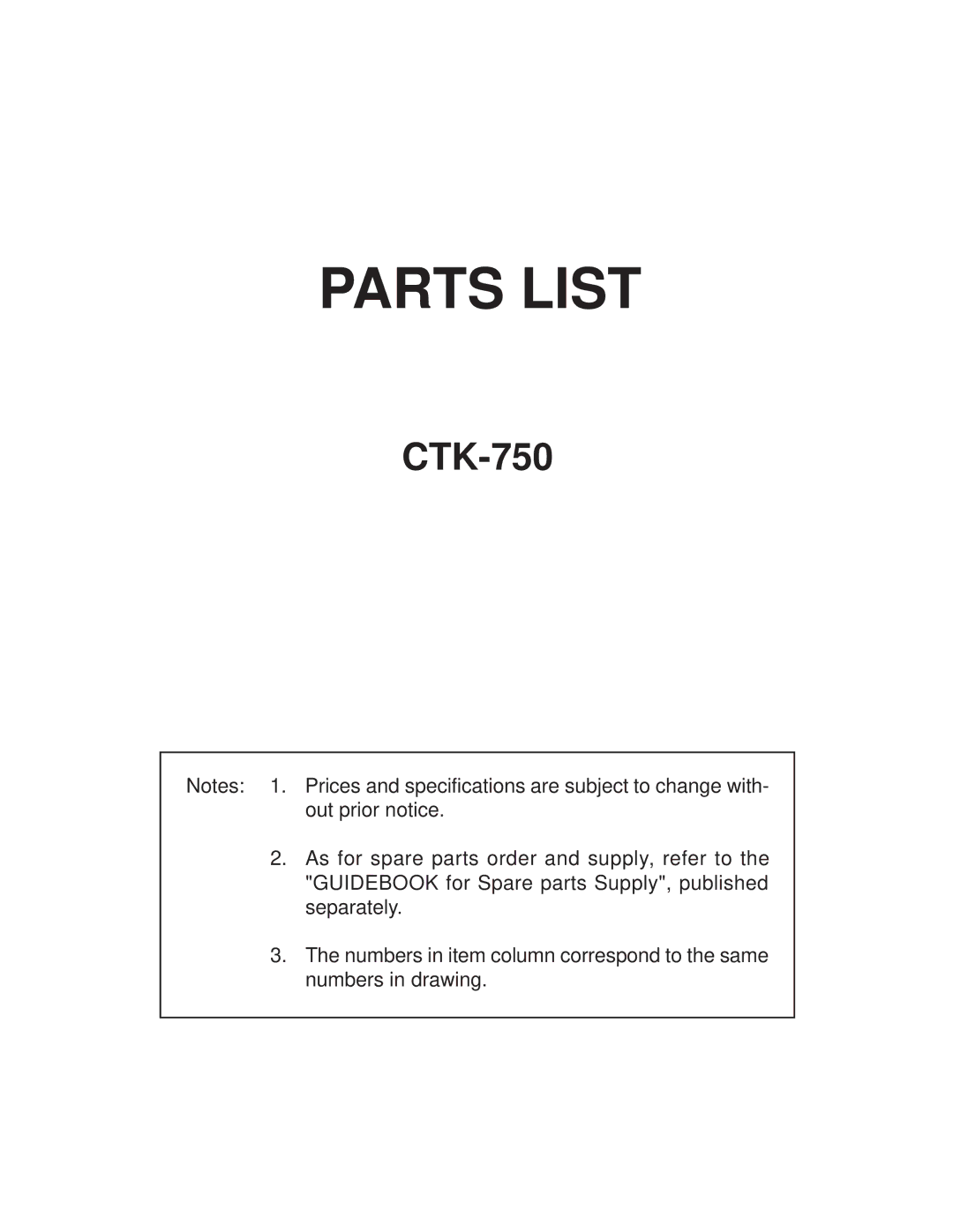 Casio CTK-750 manual Parts List 