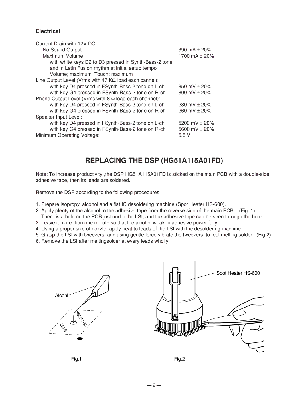 Casio CTK-750 manual Replacing the DSP HG51A115A01FD, Electrical 