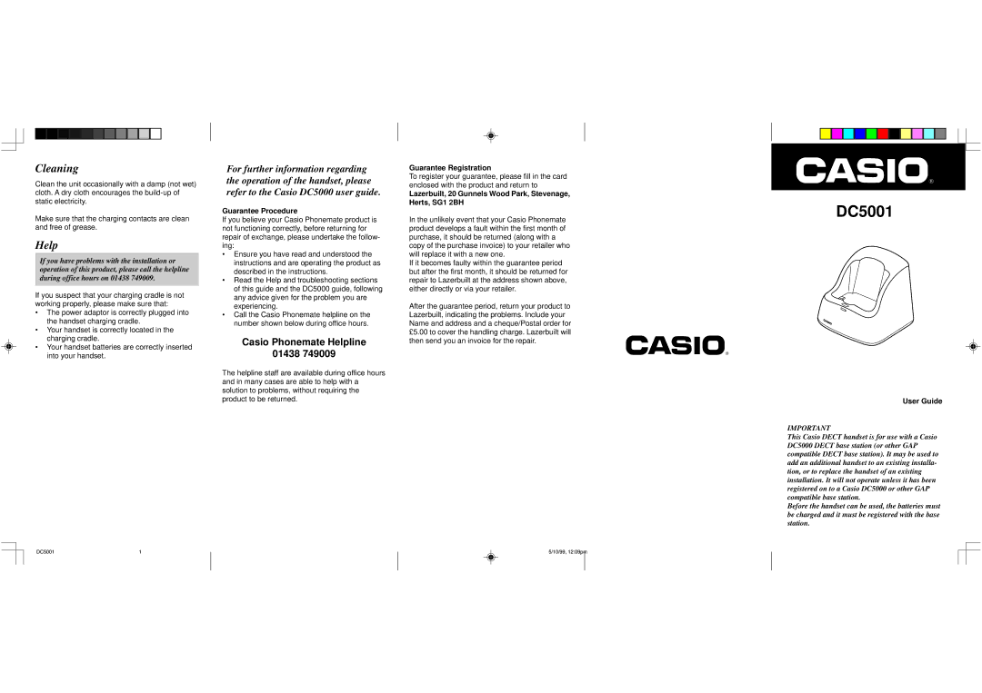 Casio DC5000 manual Cleaning, Help 