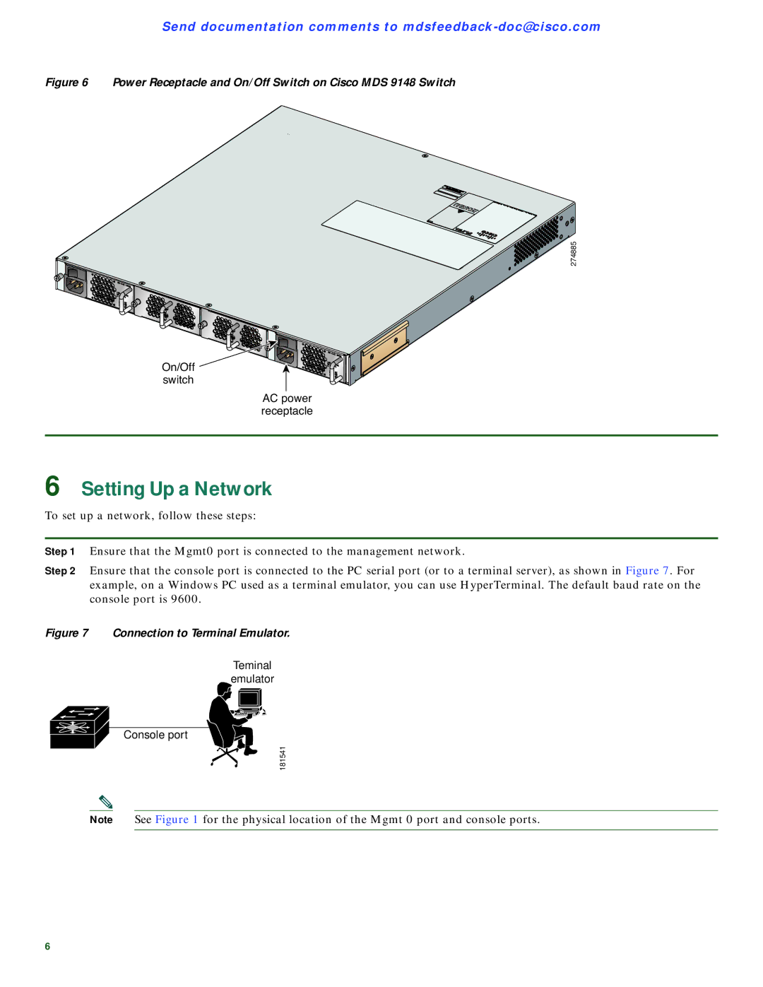 Casio DSC9148D8G48PK9, DSC9148D8G16PK9 Setting Up a Network, Power Receptacle and On/Off Switch on Cisco MDS 9148 Switch 