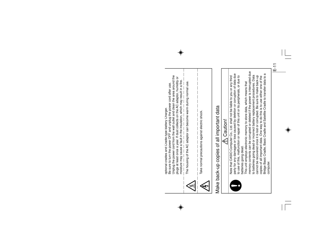 Casio DT-930 manual Make back-up copies of all important data 