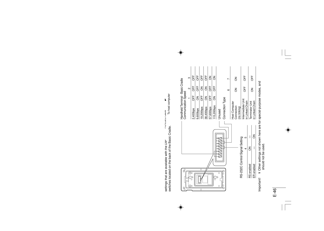 Casio DT-930 manual Serial Connection of Multiple Basic Cradles, DIP Switch Settings, Connections 