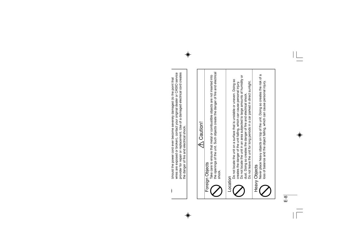 Casio DT-930 manual Location, Heavy Objects 