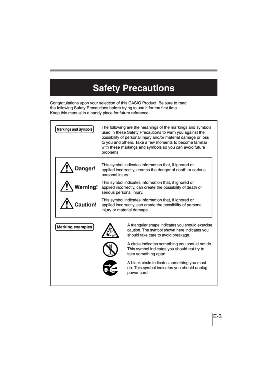 Casio DT-930 manual Danger, Safety Precautions 