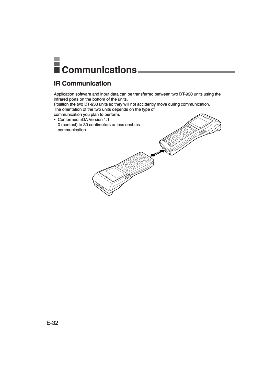 Casio DT-930 manual Communications, IR Communication, E-32 