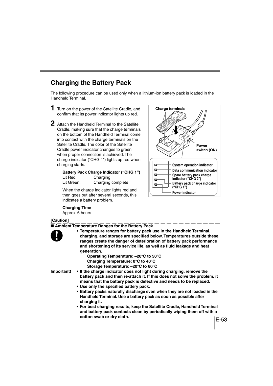 Casio DT-930 manual Charging the Battery Pack 