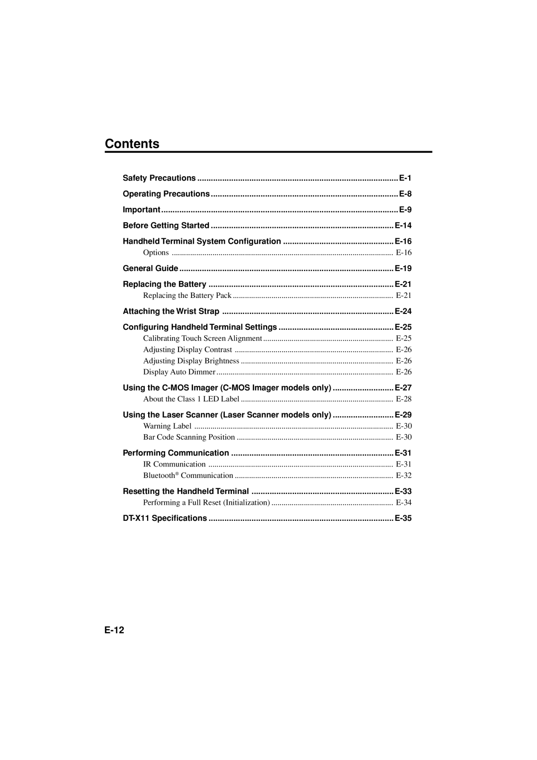 Casio DT-X11 Series manual Contents 