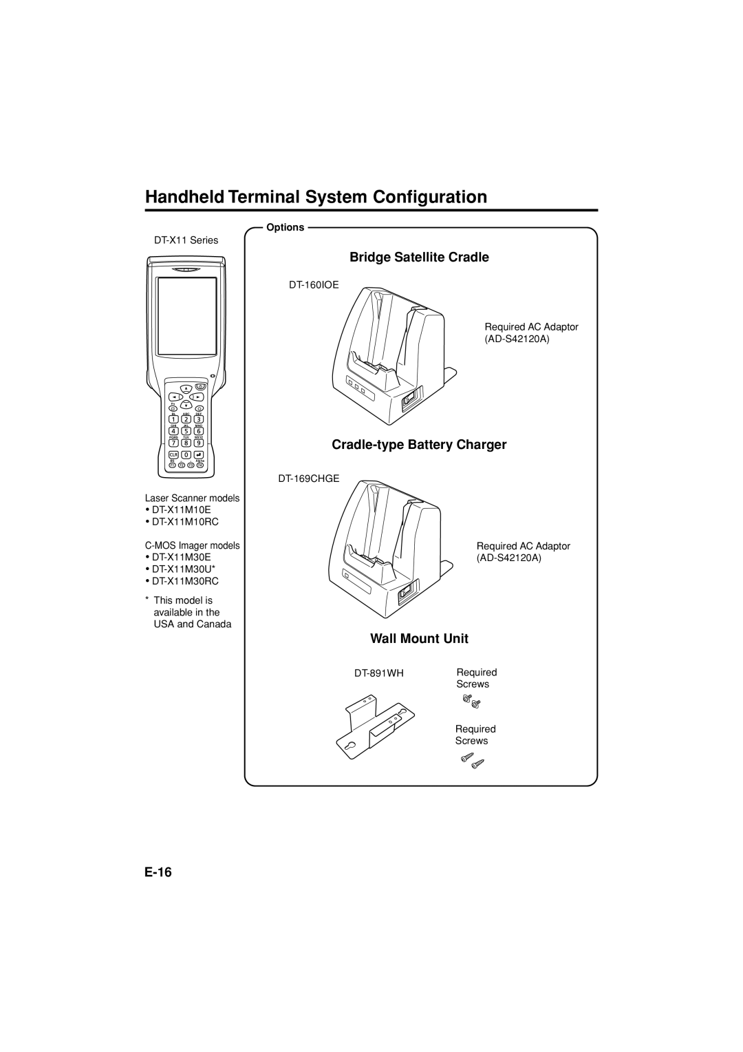 Casio DT-X11 Series manual Handheld Terminal System Configuration, Bridge Satellite Cradle, Cradle-type Battery Charger 