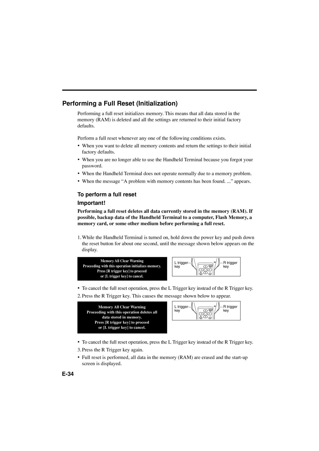 Casio DT-X11 Series manual Performing a Full Reset Initialization, To perform a full reset 