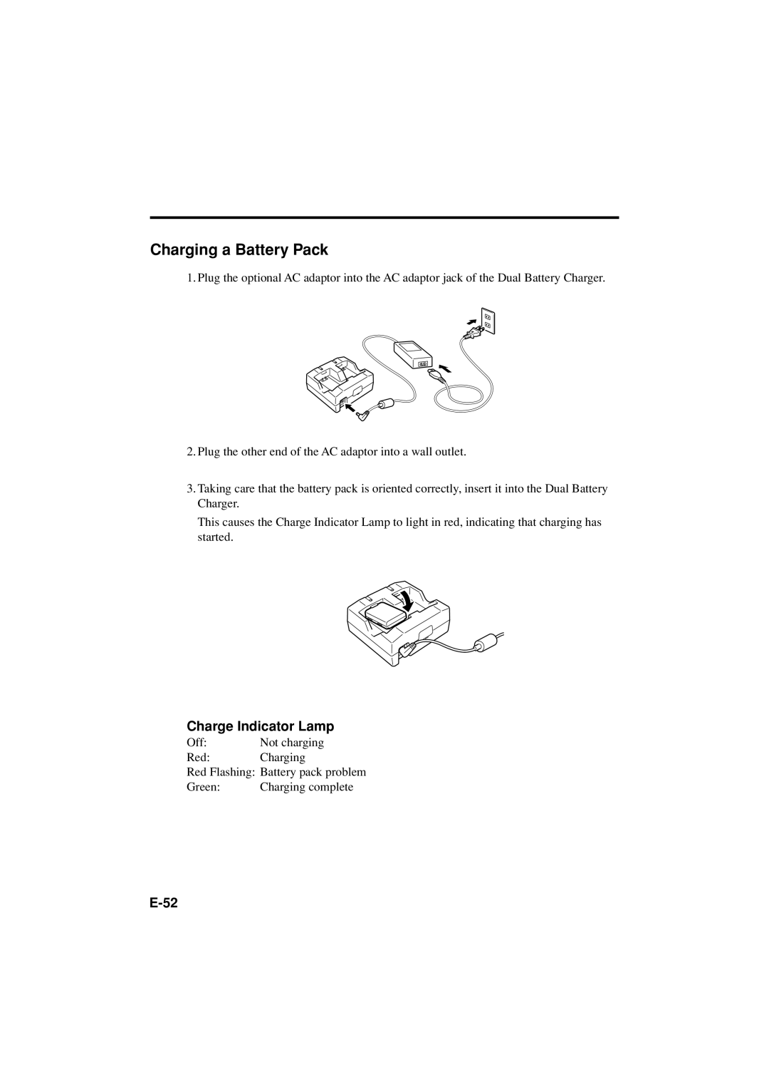 Casio DT-X11 Series manual Charging a Battery Pack, Charge Indicator Lamp 