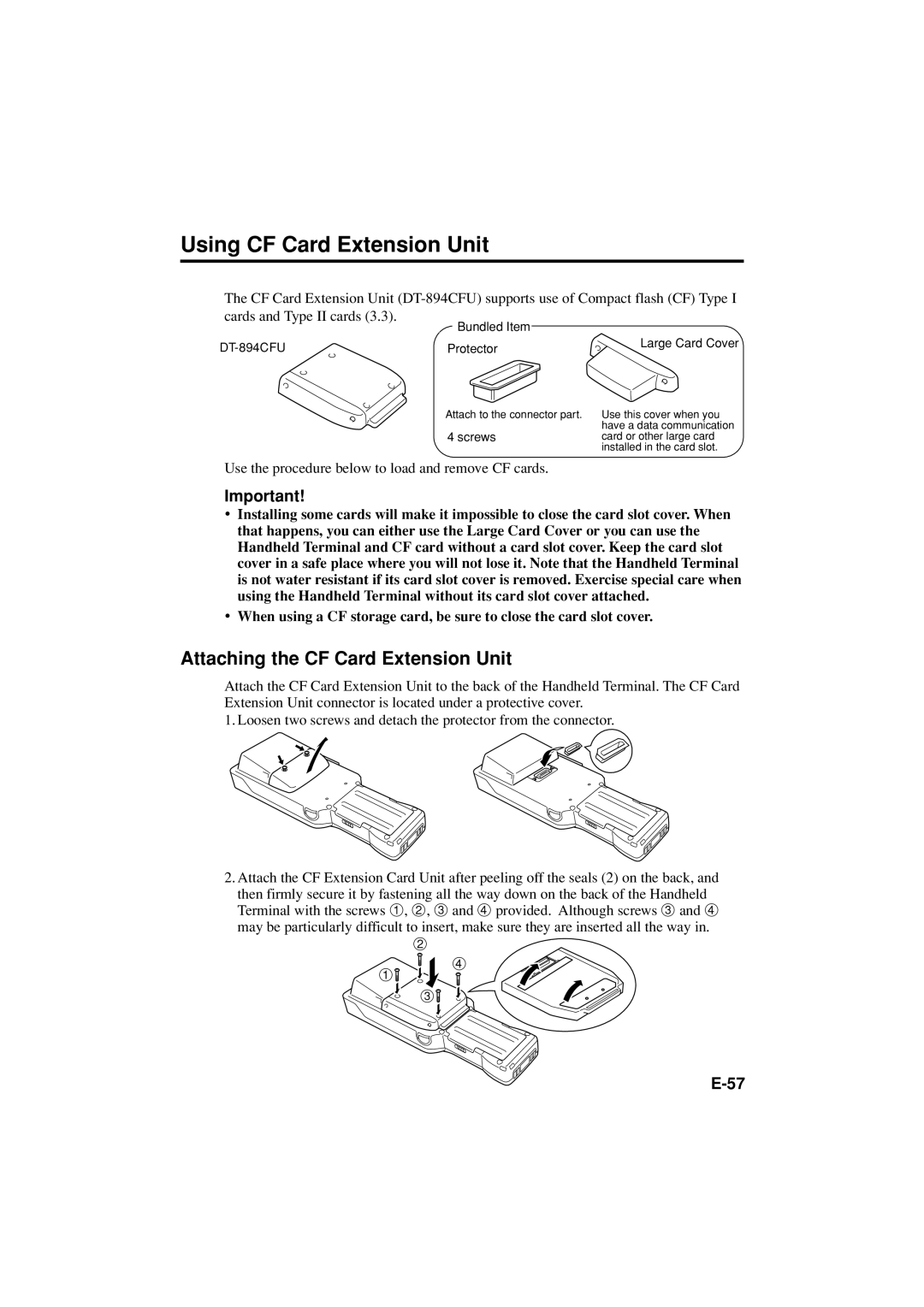 Casio DT-X11 Series manual Using CF Card Extension Unit, Attaching the CF Card Extension Unit 