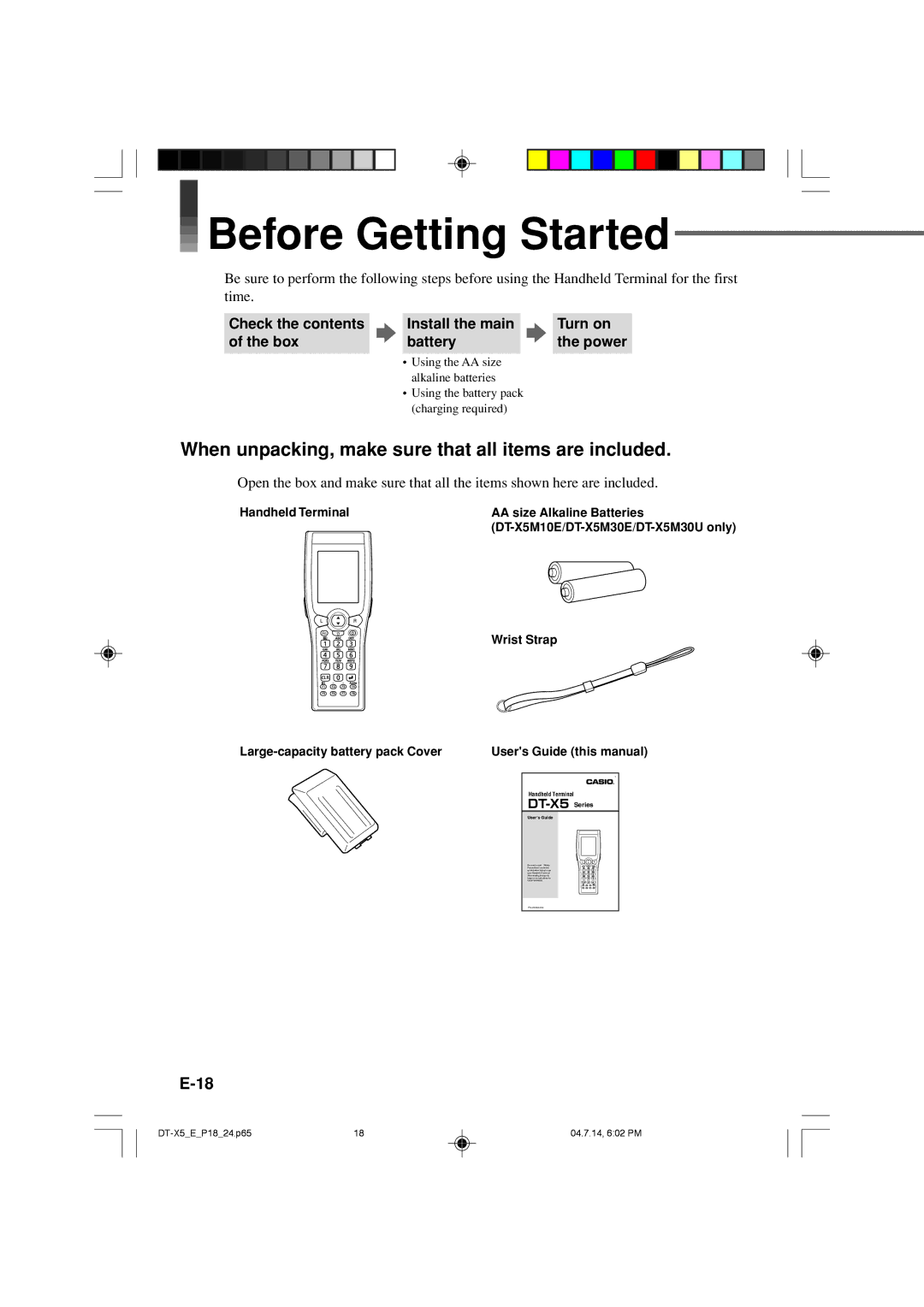 Casio DT-X5 Series manual Before Getting Started, When unpacking, make sure that all items are included 