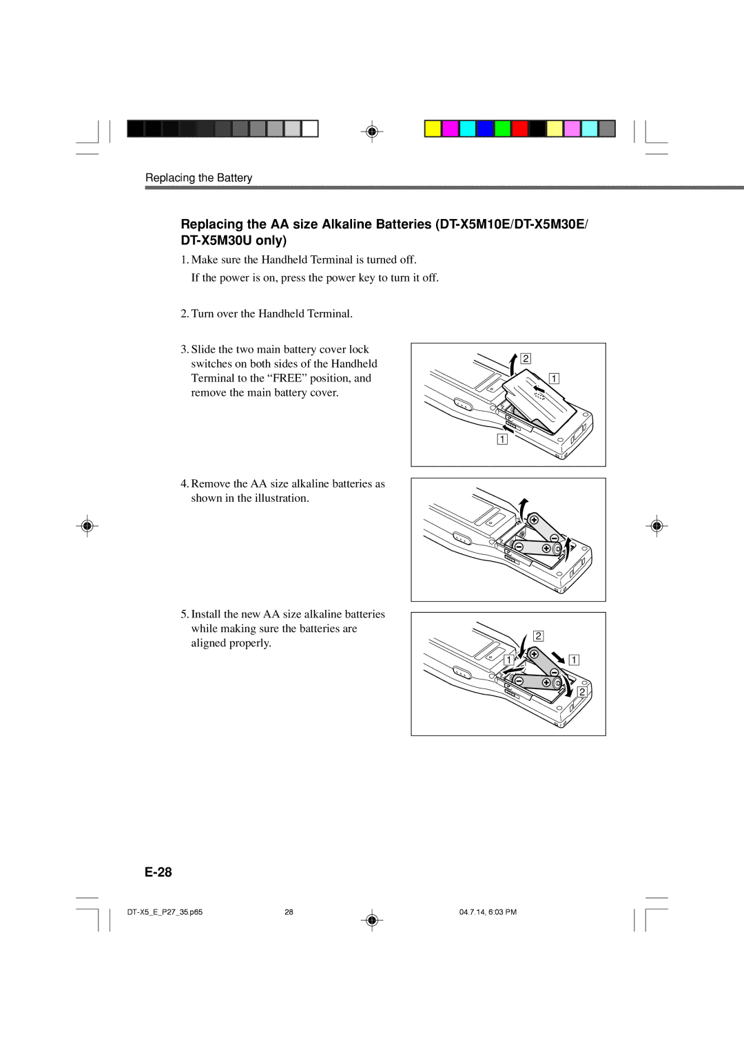 Casio DT-X5 Series manual Replacing the Battery 