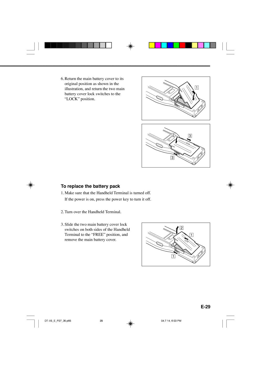 Casio DT-X5 Series manual To replace the battery pack 