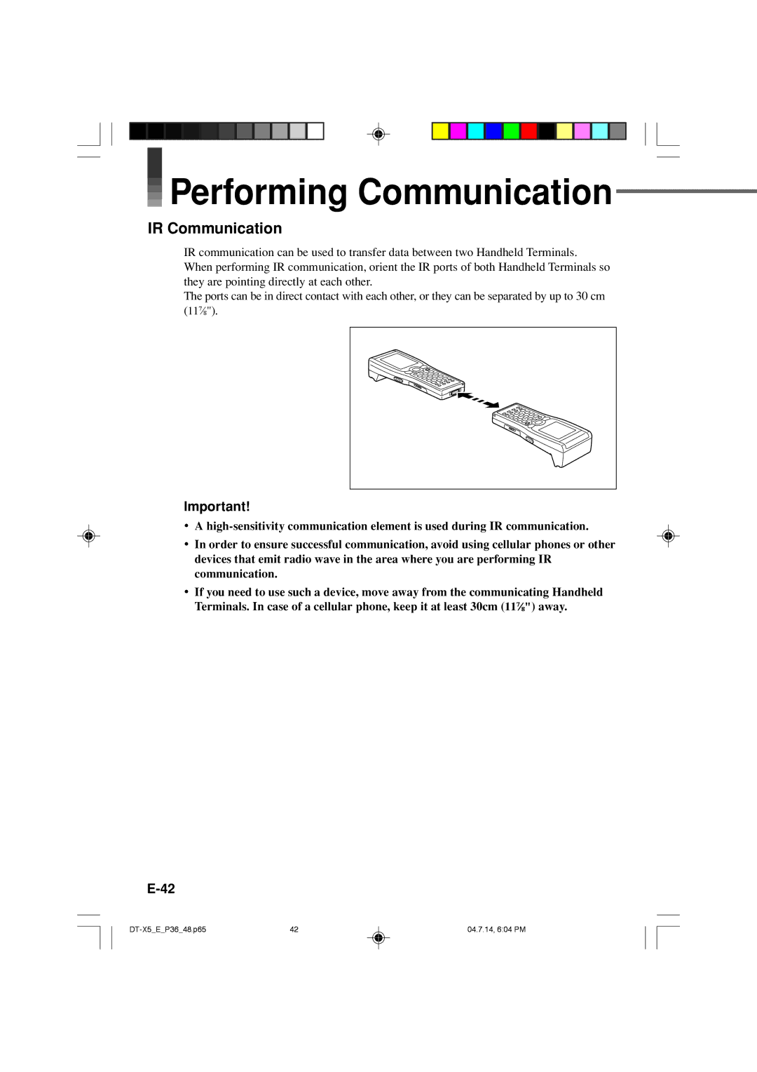 Casio DT-X5 Series manual Performing Communication, IR Communication 