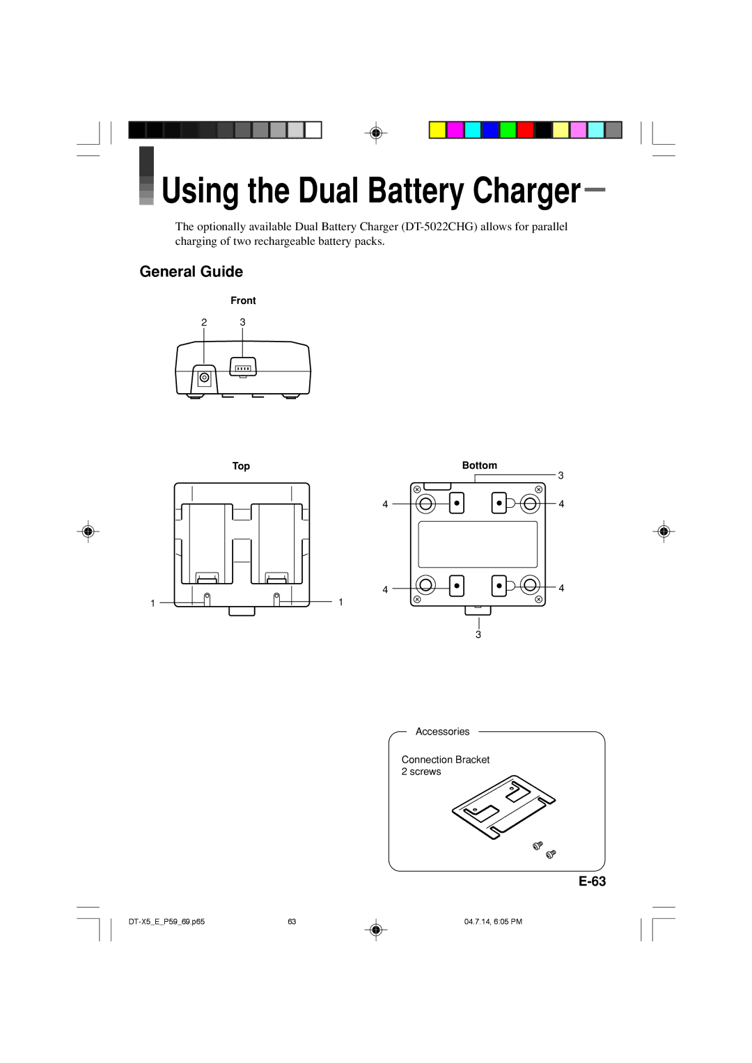 Casio DT-X5 Series manual Using the Dual Battery Charger, General Guide 