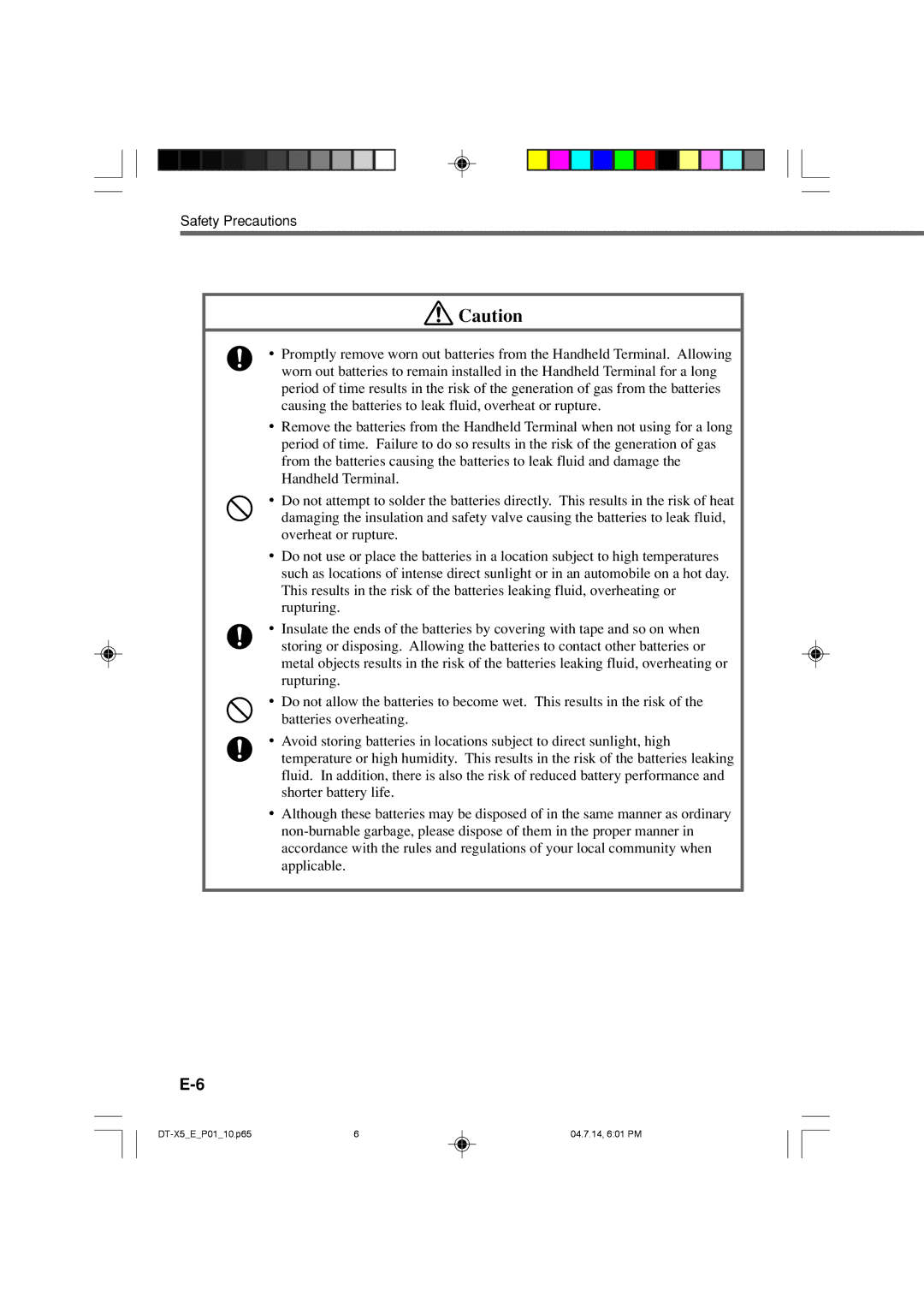 Casio DT-X5 Series manual Safety Precautions 