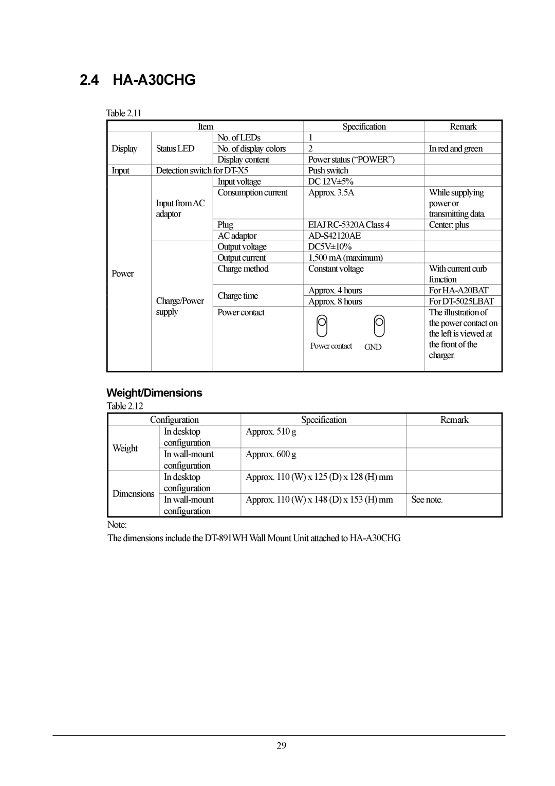 Casio DT-X5 manual HA-A30CHG, Dimensions Configuration Wall-mount 