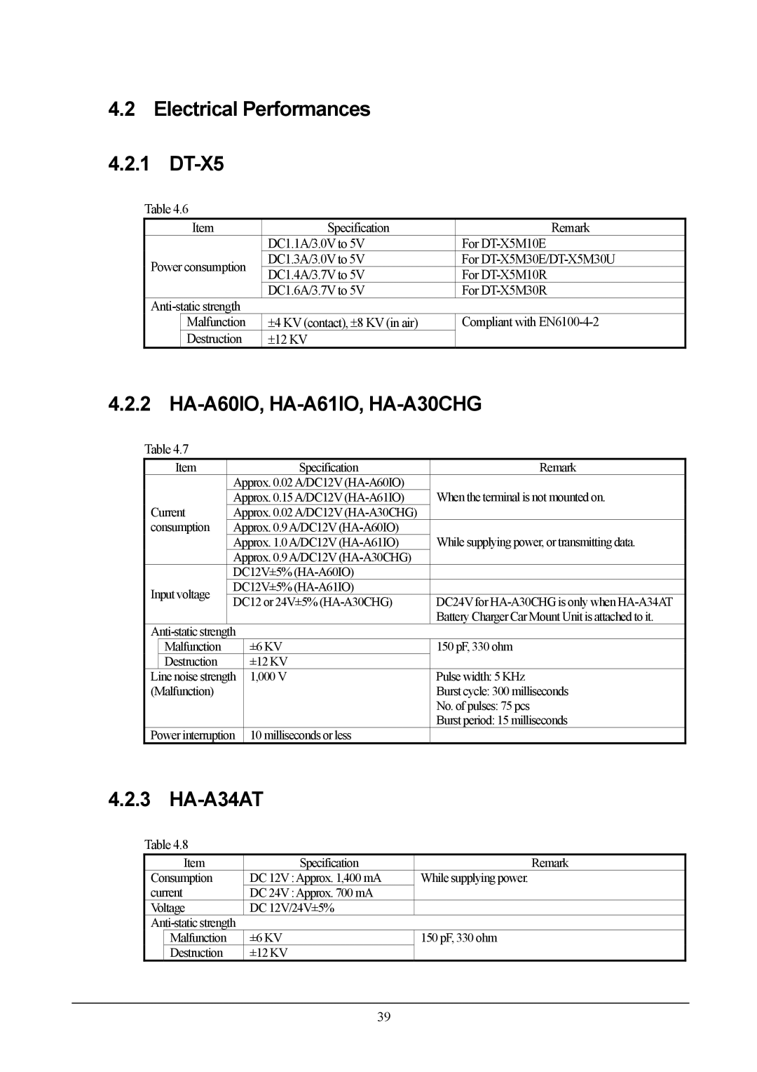 Casio manual Electrical Performances DT-X5 