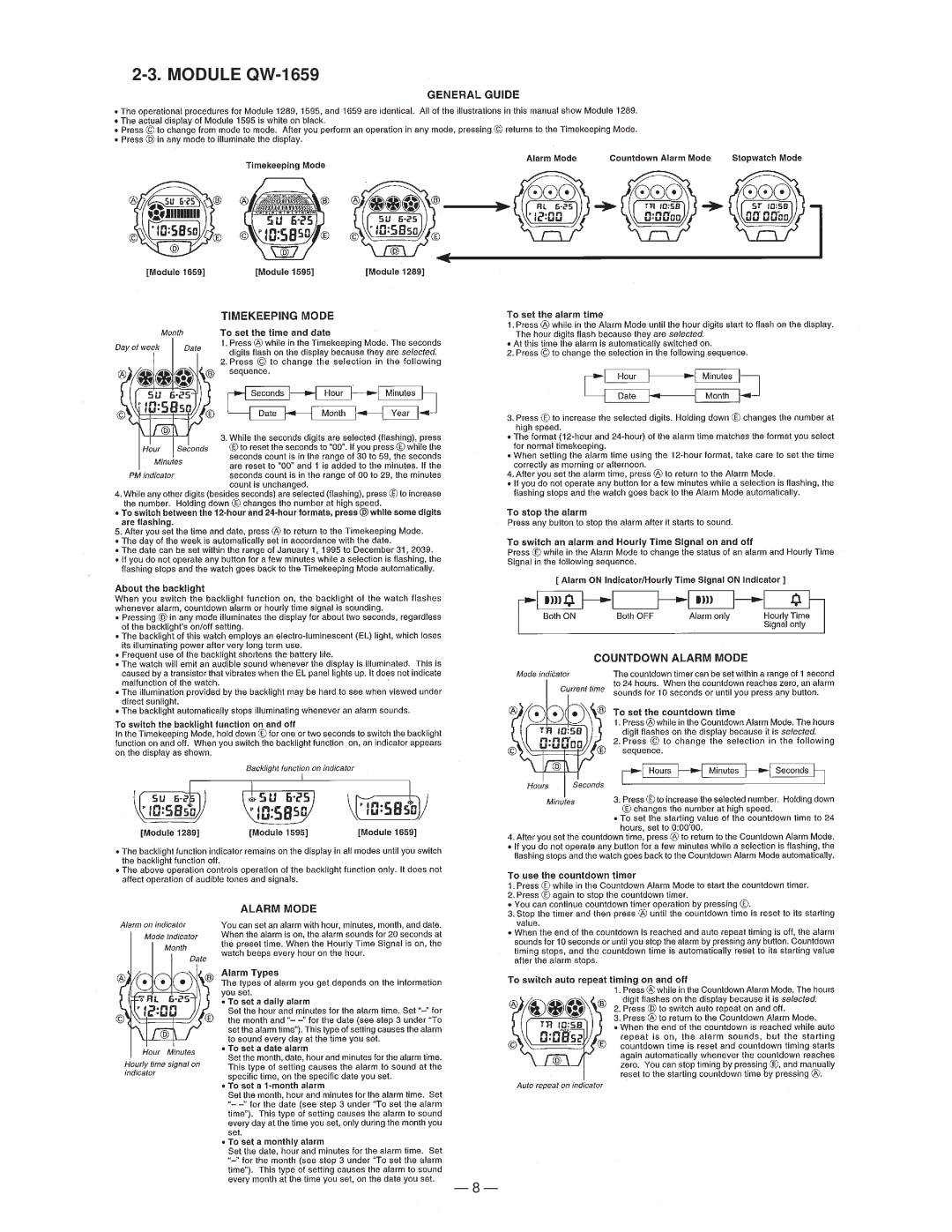 Casio DW-9052-1VCF, DW90521VCF manual Module QW-1659 
