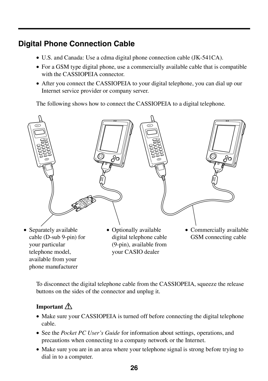 Casio E-125 manual Digital Phone Connection Cable 