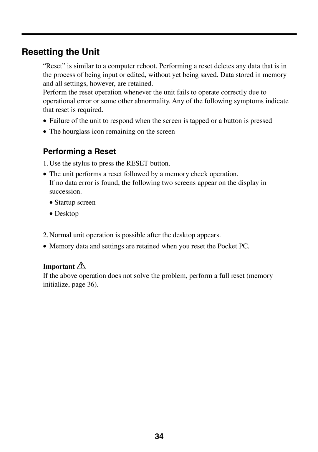 Casio E-125 manual Resetting the Unit, Performing a Reset 