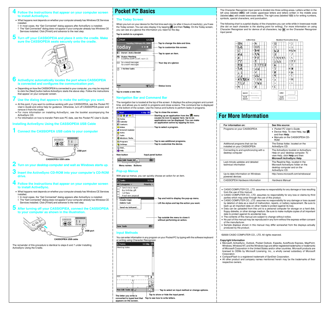 Casio EG-800 quick start Pocket PC Basics, For More Information 