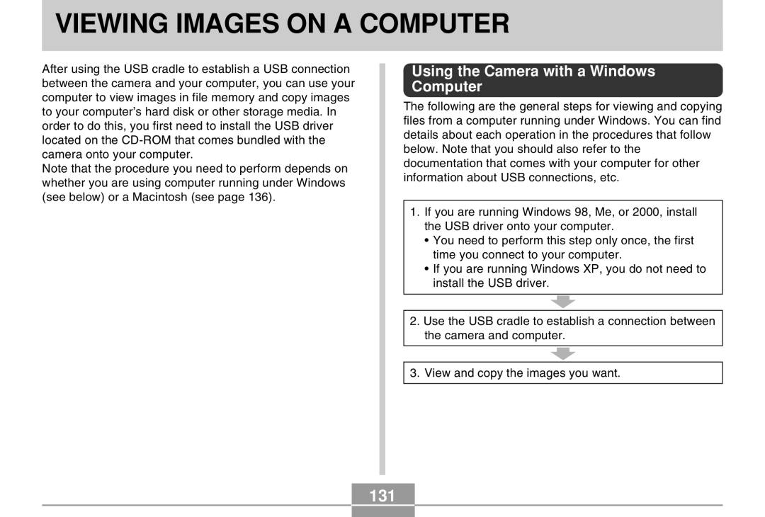 Casio EX-M20 manual Viewing Images on a Computer, 131, Using the Camera with a Windows Computer 