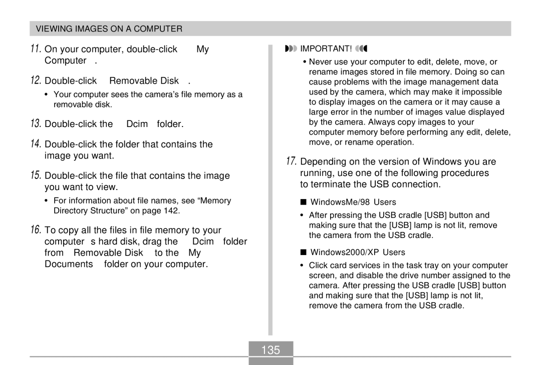 Casio EX-M20 manual 135, WindowsMe/98 Users, Windows2000/XP Users 