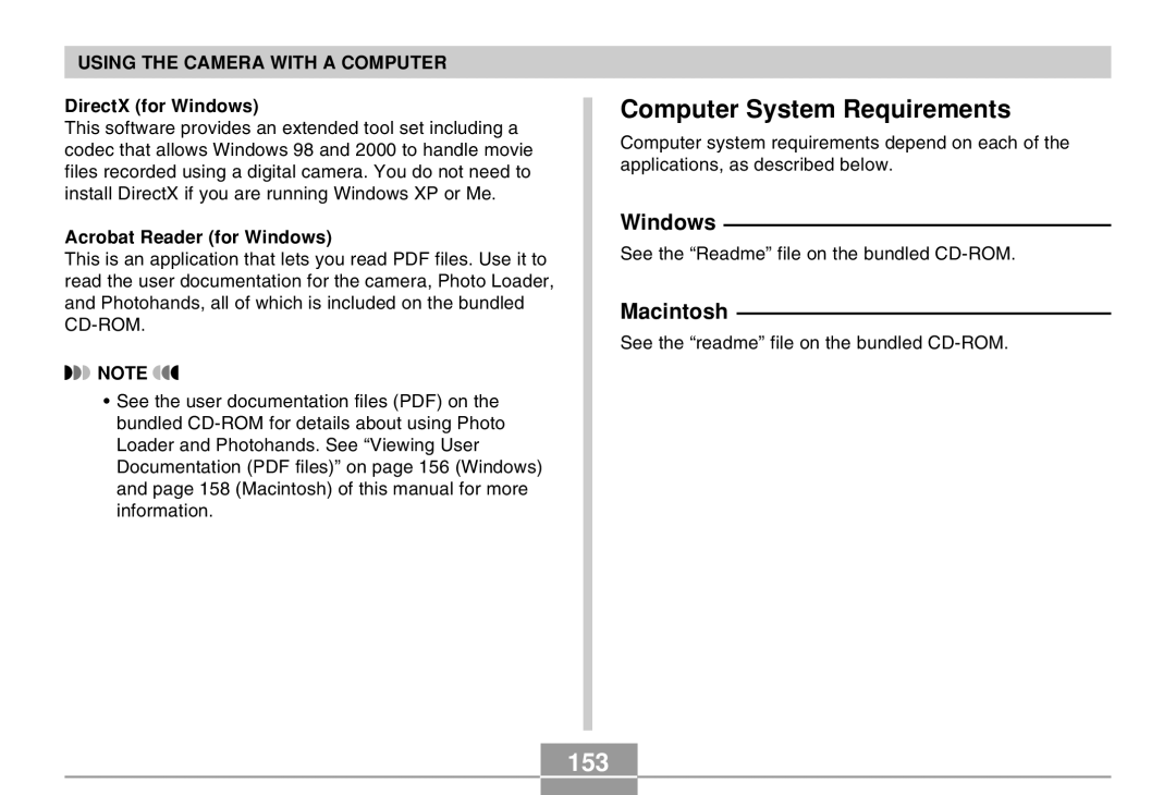 Casio EX-M20 manual Computer System Requirements, 153, Windows, Macintosh 