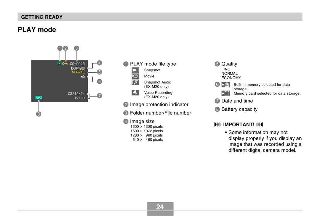 Casio EX-M20 manual Play mode file type 