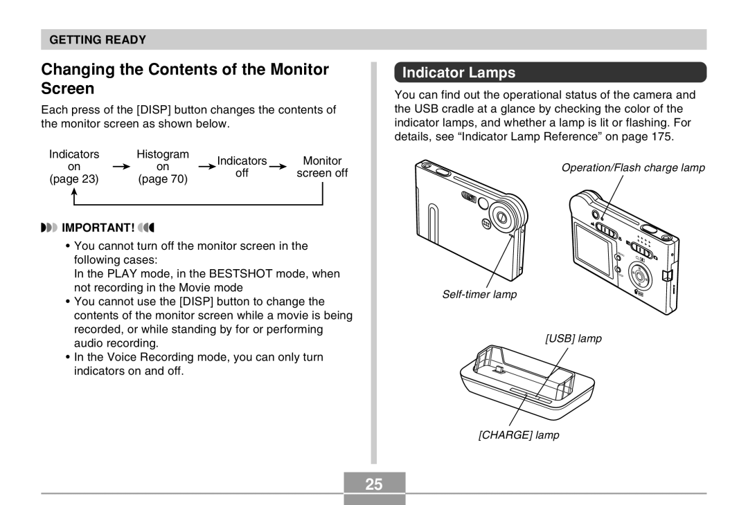 Casio EX-M20 manual Changing the Contents of the Monitor Screen 