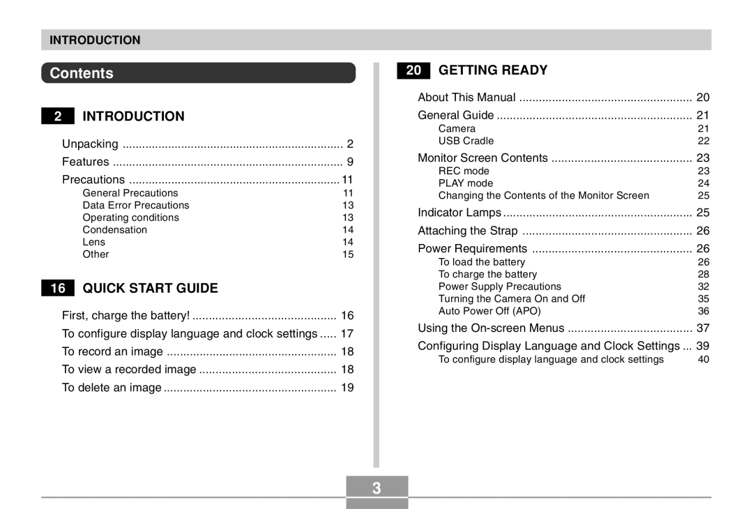 Casio EX-M20 manual Contents 