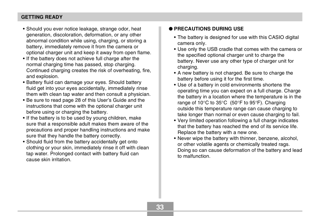 Casio EX-M20 manual Precautions During USE 