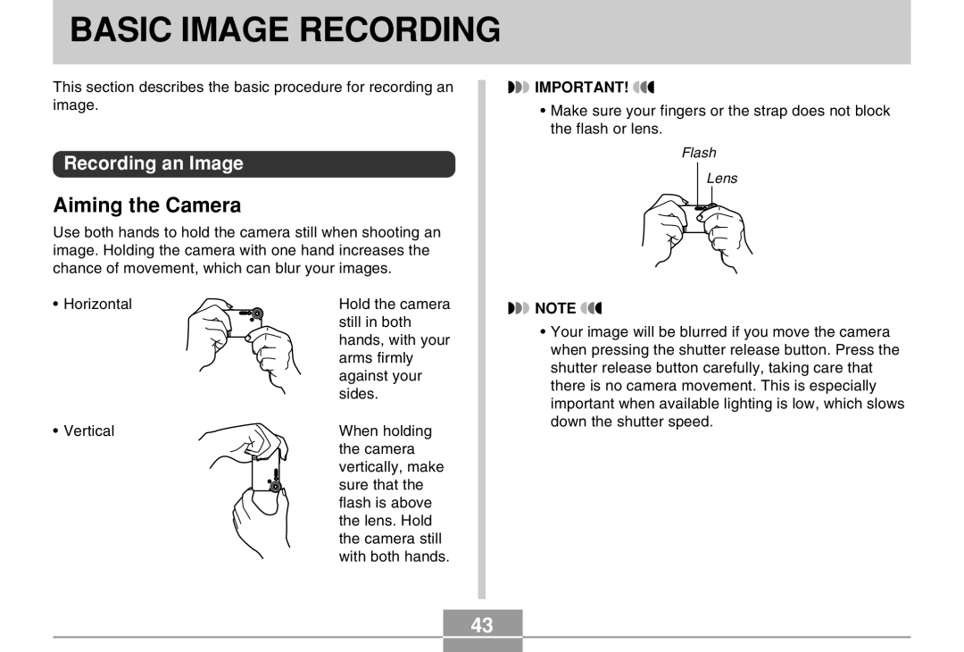 Casio EX-M20 manual Basic Image Recording, Aiming the Camera, Recording an Image 