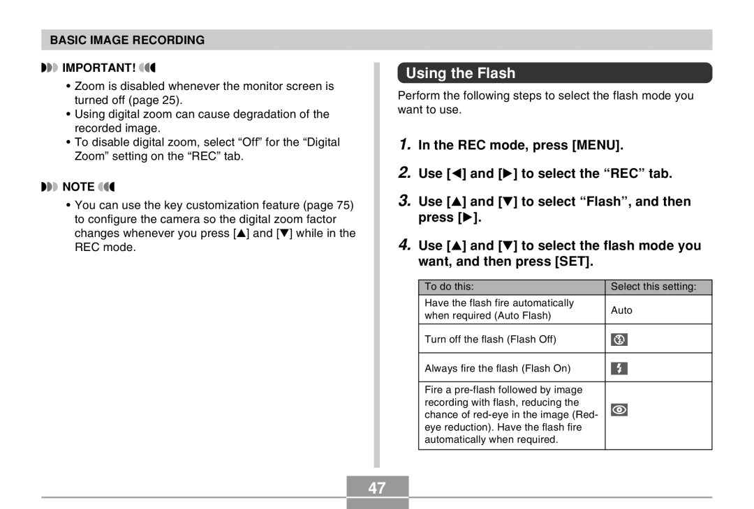 Casio EX-M20 manual Using the Flash 