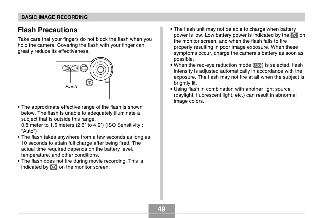 Casio EX-M20 manual Flash Precautions 