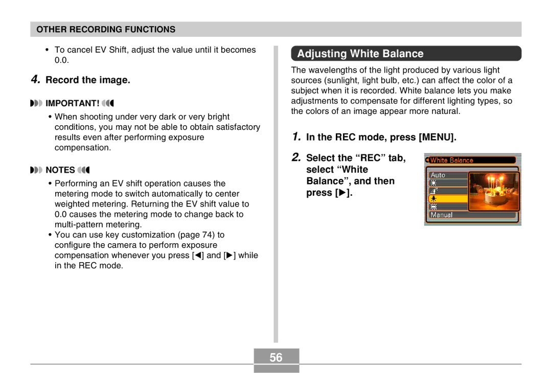 Casio EX-M20 manual Adjusting White Balance, Record the image 