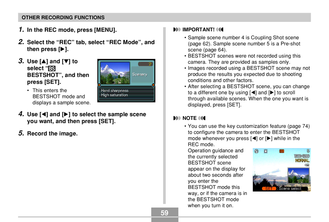 Casio EX-M20 manual This enters the Bestshot mode and displays a sample scene 