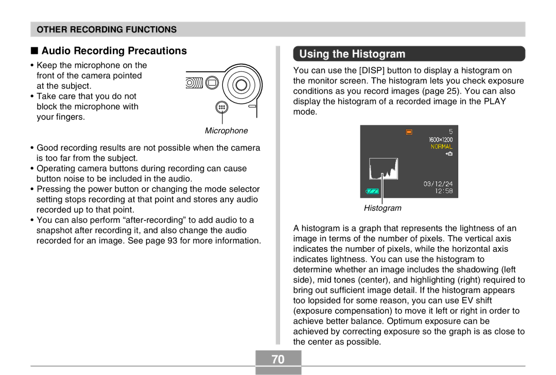 Casio EX-M20 manual Audio Recording Precautions, Using the Histogram 