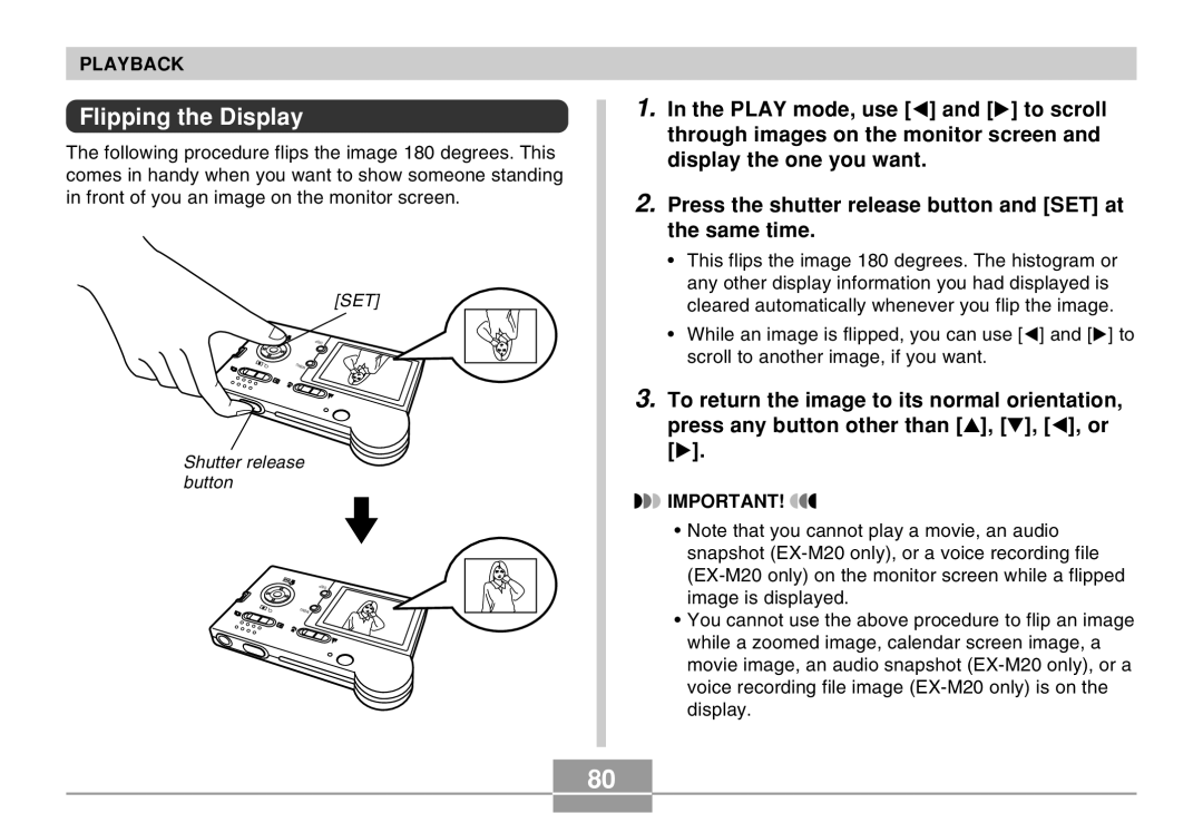 Casio EX-M20 manual Flipping the Display 