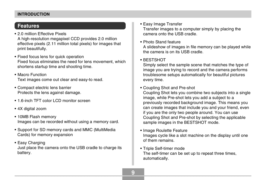 Casio EX-M20 manual Features, Bestshot 