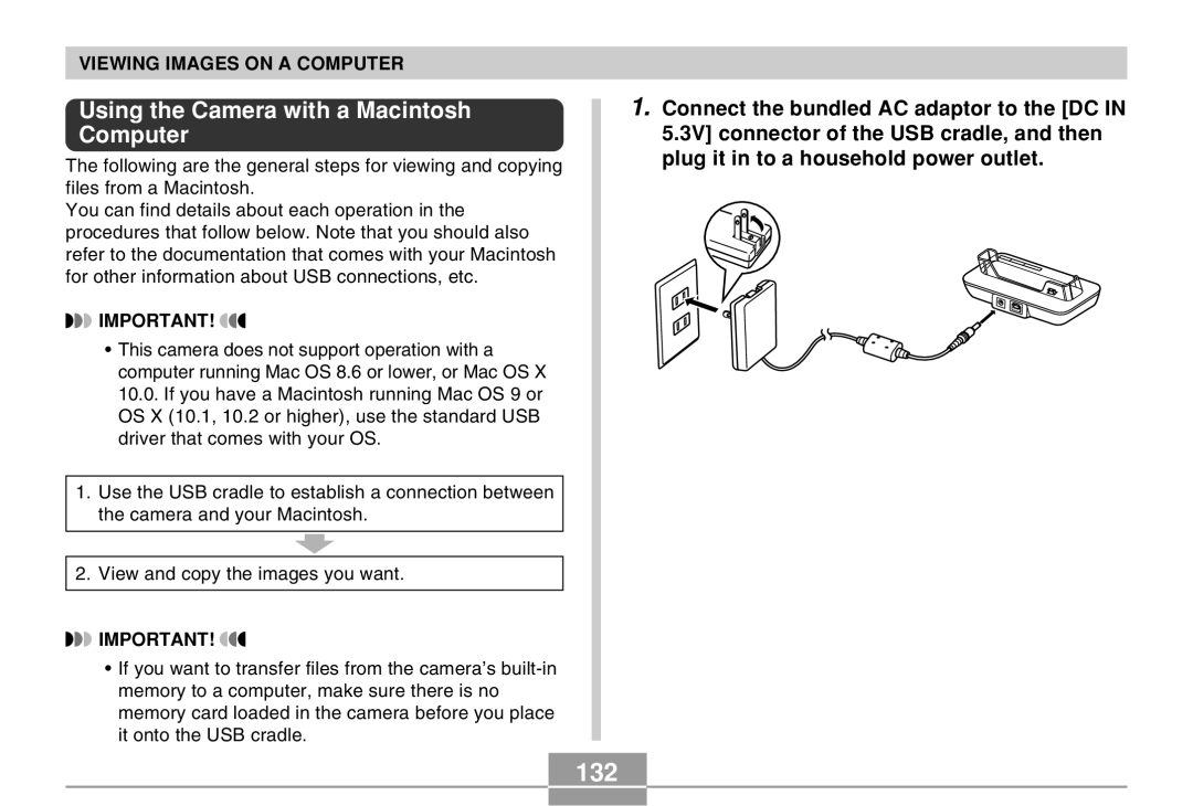 Casio EX-M20U manual 132, Using the Camera with a Macintosh Computer 