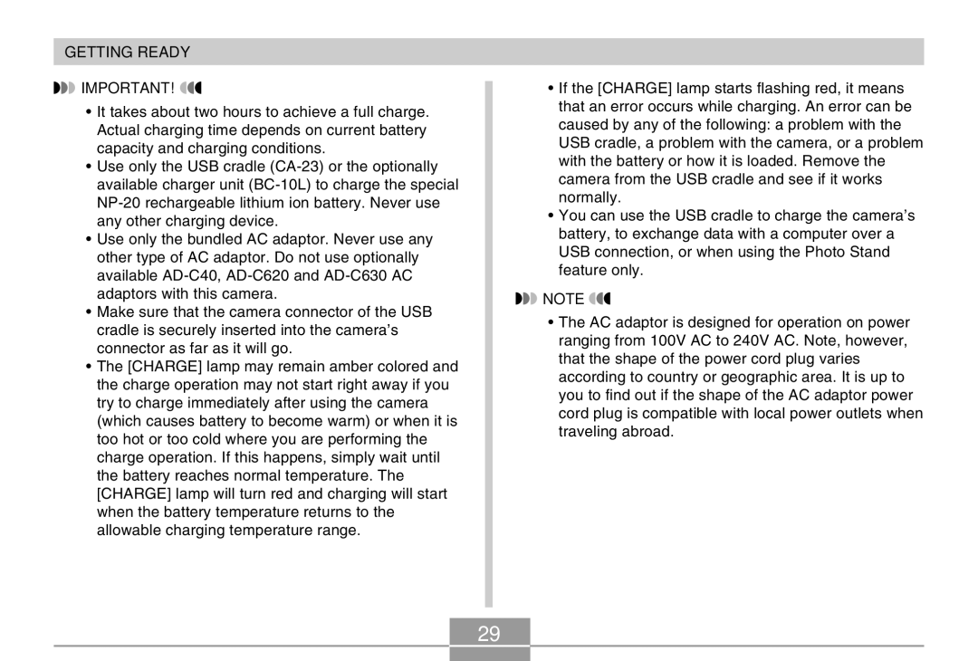 Casio EX-M20U manual Getting Ready 