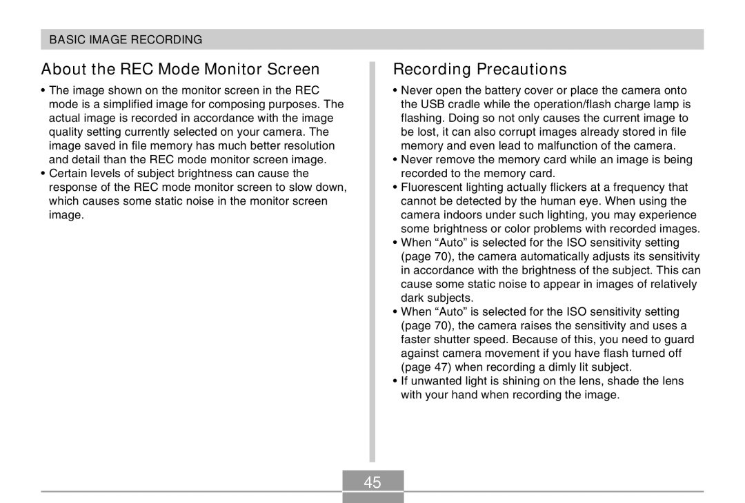 Casio EX-M20U manual About the REC Mode Monitor Screen, Recording Precautions 