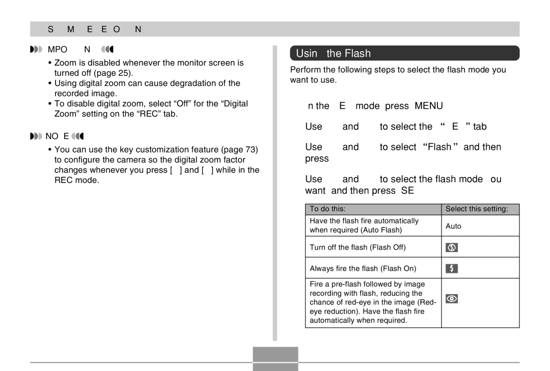 Casio EX-M20U manual Using the Flash 