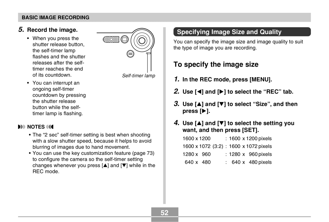 Casio EX-M20U manual To specify the image size, Specifying Image Size and Quality 