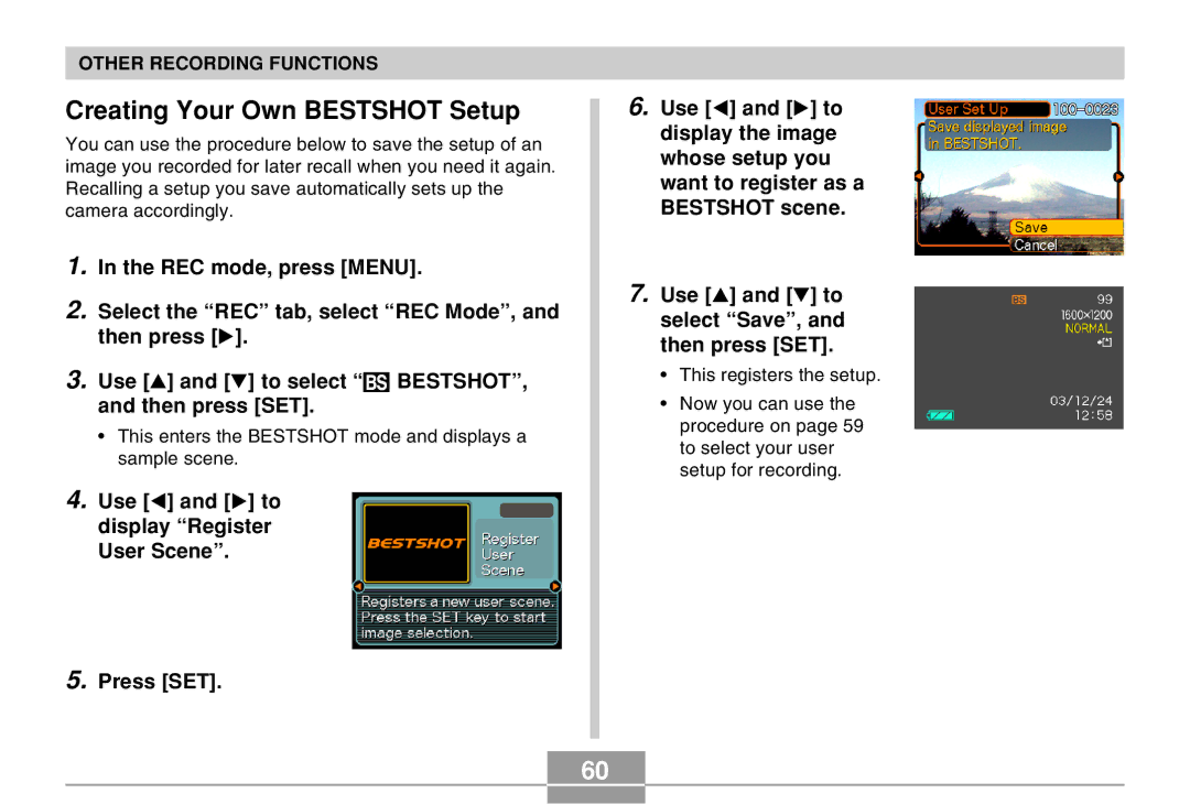 Casio EX-M20U manual Creating Your Own Bestshot Setup 